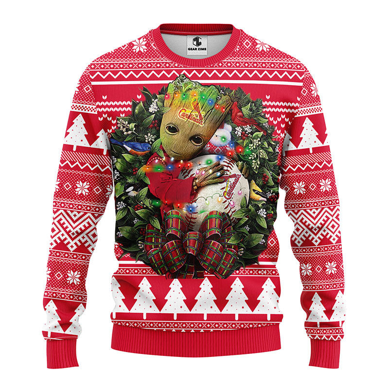 MLB St. Louis Cardinals Groot Hug Ugly Hoodie 3D Zip Hoodie 3D Ugly Christmas Sweater 3D Fleece Hoodie