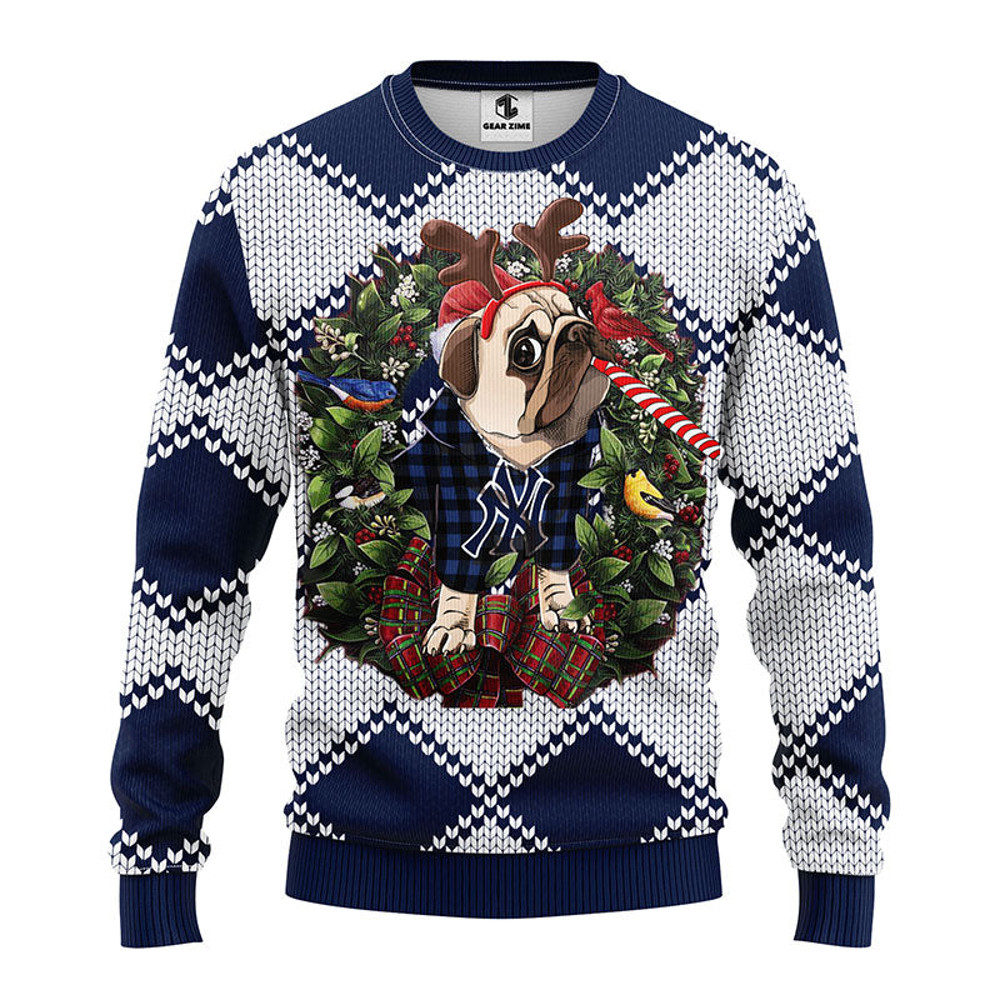 MLB New York Yankees Pub Dog Ugly Hoodie 3D Zip Hoodie 3D Ugly Christmas Sweater 3D Fleece Hoodie