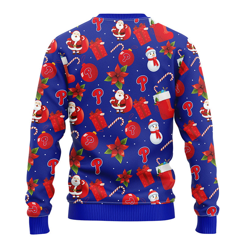 MLB Philadelphia Phillies Santa Claus Snowman Ugly Hoodie 3D Zip Hoodie 3D Ugly Christmas Sweater 3D Fleece Hoodie