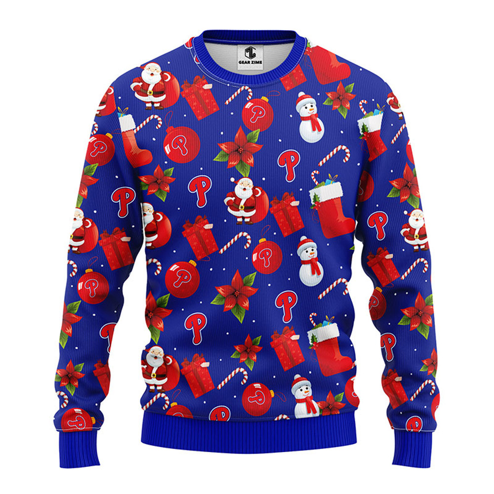MLB Philadelphia Phillies Santa Claus Snowman Ugly Hoodie 3D Zip Hoodie 3D Ugly Christmas Sweater 3D Fleece Hoodie