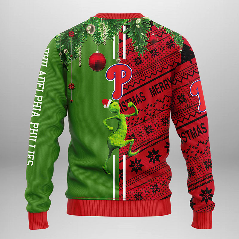 MLB Philadelphia Phillies Grinch & Scooby-doo Ugly Hoodie 3D Zip Hoodie 3D Ugly Christmas Sweater 3D Fleece Hoodie
