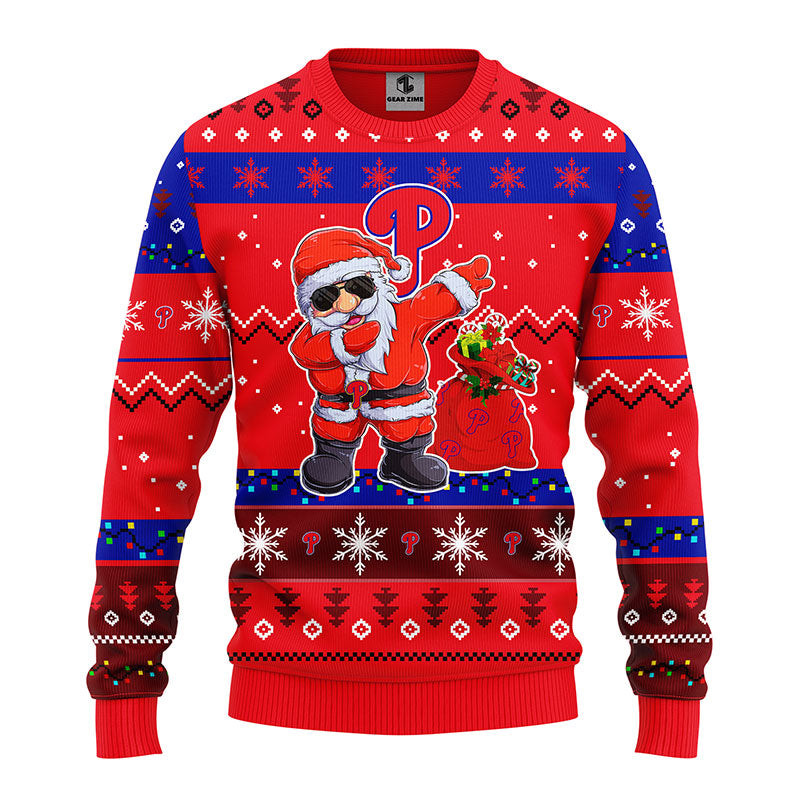 MLB Philadelphia Phillies Dabbing Santa Claus Ugly Hoodie 3D Zip Hoodie 3D Ugly Christmas Sweater 3D Fleece Hoodie