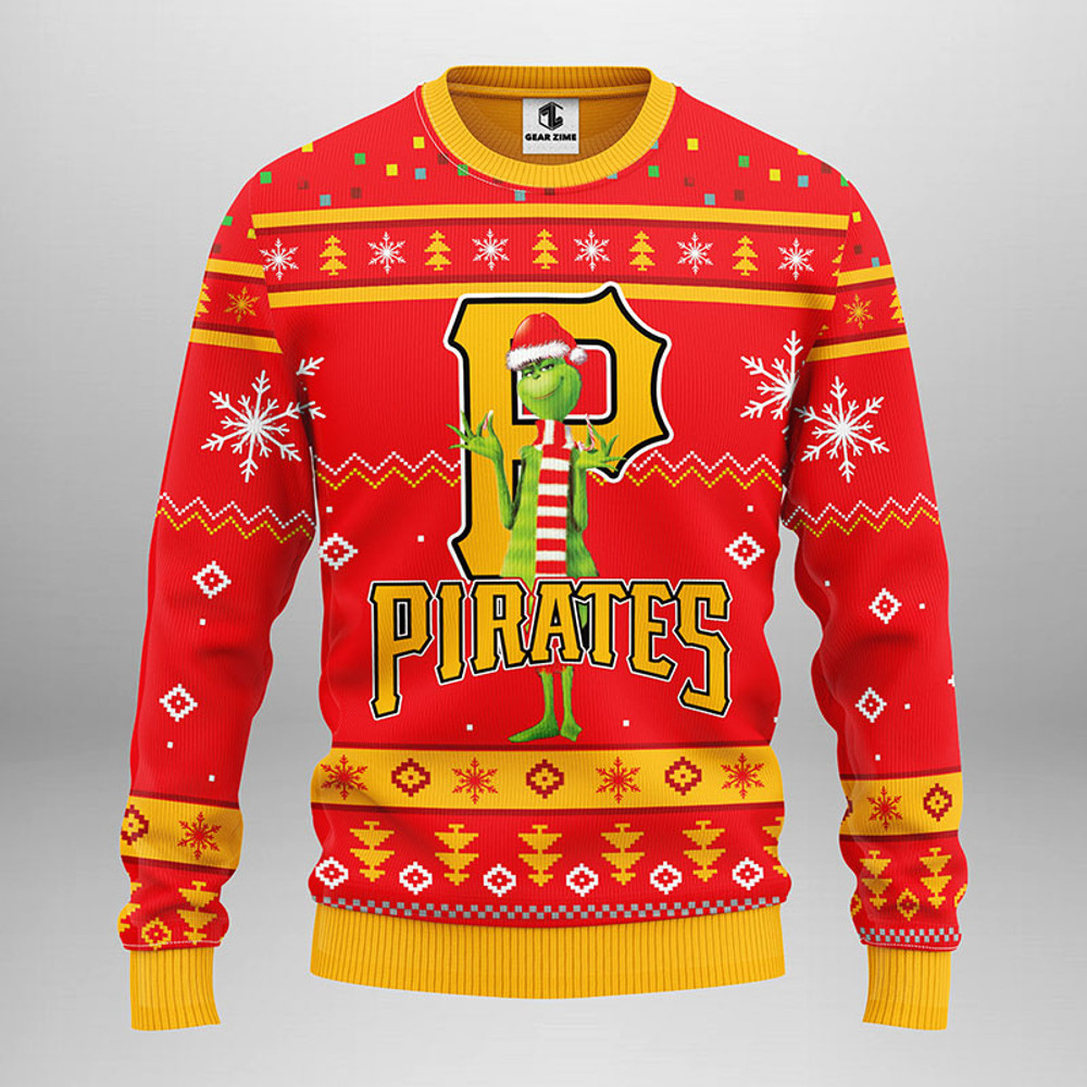 MLB Pittsburgh Pirates Funny Grinch Ugly Hoodie 3D Zip Hoodie 3D Ugly Christmas Sweater 3D Fleece Hoodie