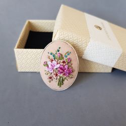 Hand embroidery brooch for her, embroidered jewelry, Mother day gift, ribbon embroidery
