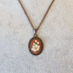 Embroidered jewelry, hand embroidery pendant for her, custom ribbon embroidery necklace