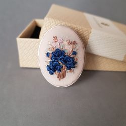 Hand embroidered brooch for her, embroidered jewelry, Mother day gift, ribbon embroidery