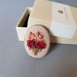Hand embroidered brooch for her, embroidery jewelry, Mother day gift, ribbon embroidery