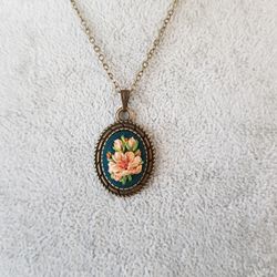 Embroidered jewelry, hand embroidery pendant for her, ribbon embroidery necklace, art 56