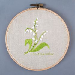 Lilies of the valley hand embroidered picture, miniature handmade wall decor