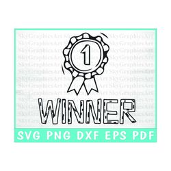 Winner SVG, Digital Download, Svg, Png, Dxf, Eps, PDF, Cricut Files, 1st, First, First Place, Medal, Medal Ribbon, Stars