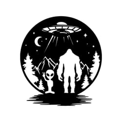 bigfoot and alien under the moon svg | bigfoot svg | wild monster svg | alien svg | ufo svg | cricut & silhouette