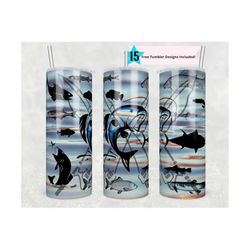 20 oz skinny tumbler sublimation fish wrap
