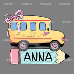 school bus with name and bow png digital download files