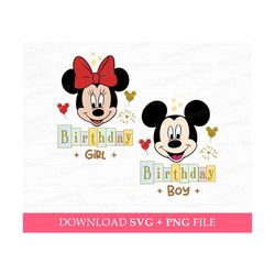 Bundle Birthday Mouse Svg, Birthday Girl Svg, Birthday Boy Svg, Mouse and Friend Birthday Svg, Family Birthday Svg, Png