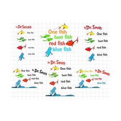 One Fish Two Fish Bundle SVG PNG, Cat In The Hat Svg, Dr Hat, Teacher Life Svg, The Thing Svg, Read Across America Svg,