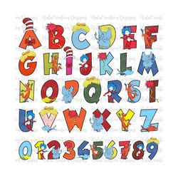 Doodle Alphabet & Number PNG, Cat In The Hat Png, Dedicated Teacher, Teacher Font Png, Reading Day Png, Digital Download