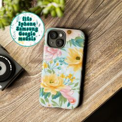 spring floral phone case, samsung phone case, google pixel phone case, drop protective phone case, iphone 15, iphone 14,