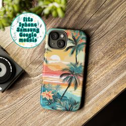 beach phone case, ocean case, palm tree case, samsung phone case, google pixel phone case, drop protective phone case,