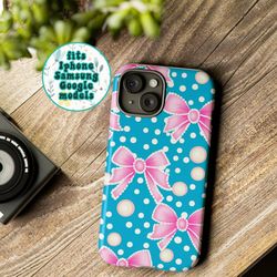 coquette phone case, pink bow phone case, coquette aesthetic pink girly phone case, compatible iphone 15, 14, 13, samsun