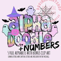 pretty halloween doodle crt png files, cute halloween png, doodle alpha bundle, halloween clipart alph