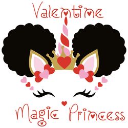 valentine magic princess svg, valentine svg, afro princess valentine, afro unicorn valentine, unicorn, digital download