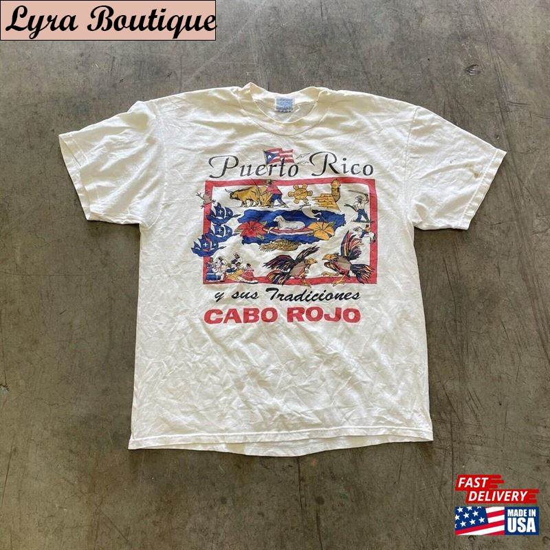 Hanes T-Shirt 90S Graphic Puerto Rico Usa Sports Tee White Classic - TeebyHumans.jpg