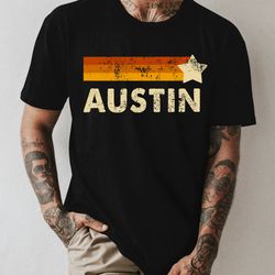 austin shirt, retro style austin texas stars t-shirt, mens austin tx shirt