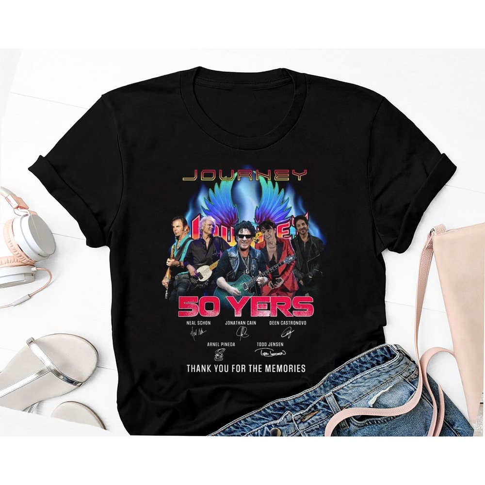 Journey Band 50 Years Signature T-Shirt, Journey Freedom Tour 2024 Shirt, Journey Band Merch, Rock Band Journey Fan Shirt, 90s Vintage Tee.jpg
