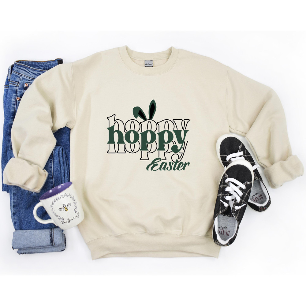 Hoppy Easter Sweatshirt, Easter Bunny Sweatshirt, Spring Sweatshirt, Easter Egg Shirt, Cute Easter Sweatshirt, Happy Easter.jpg