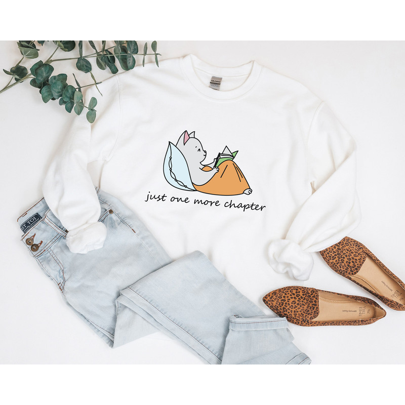 Just One More Chapter Sweatshirt, Cute Cat Reading Sweater, Book Lovers Gifts, Bookworms Sweatshirt, Reading Sweatshirt.jpg