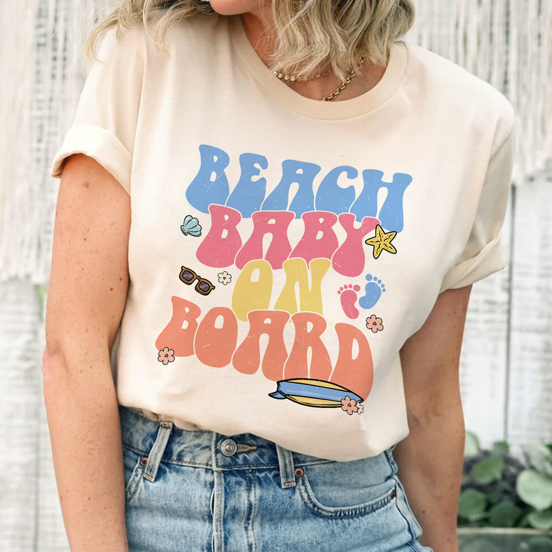 Beach Baby On Board Shirt, Baby Shower Shirt, Pregnancy Announcement, New Mom Gift, Mother's Day Gift, Summer Vibes Shirt, Mama Tee.jpg