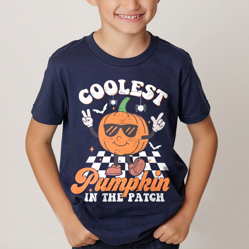 Coolest Pumpkin In The Patch Shirt, Funny Halloween Shirt For Boys, Kids Halloween Gift, Halloween Party, Spooky Season, Autumn Fall Shirt.jpg