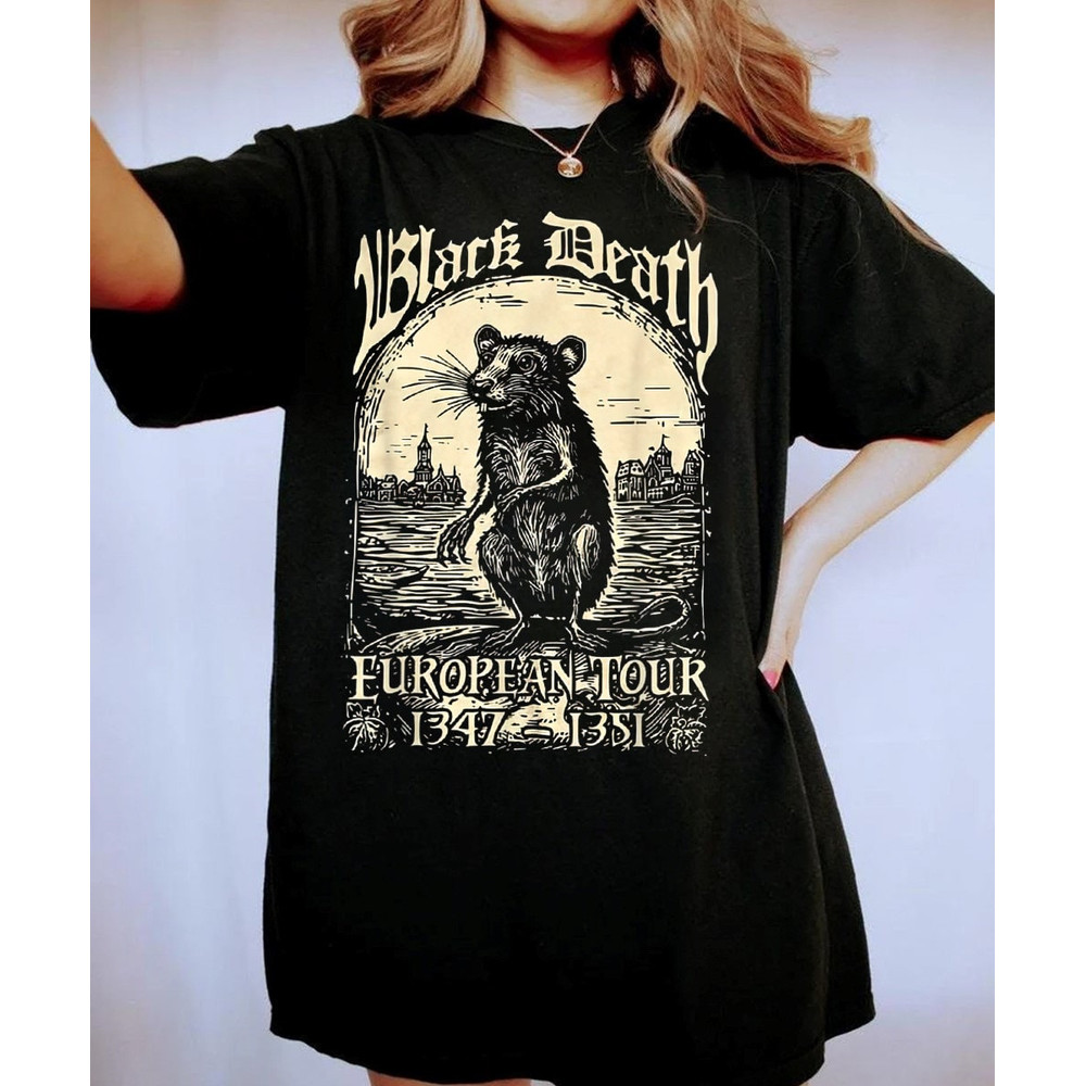 Black Death European Tour Shirt, Black Death Shirt, Medieval Rat Shirt, Gothic Grunge Shirt, Embark on Metal's Epic Journey Across Europe.jpg