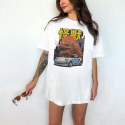 godzilla shirt, godzilla and car graphic shirt, godzilla minus one by takashi yamazaki shirt