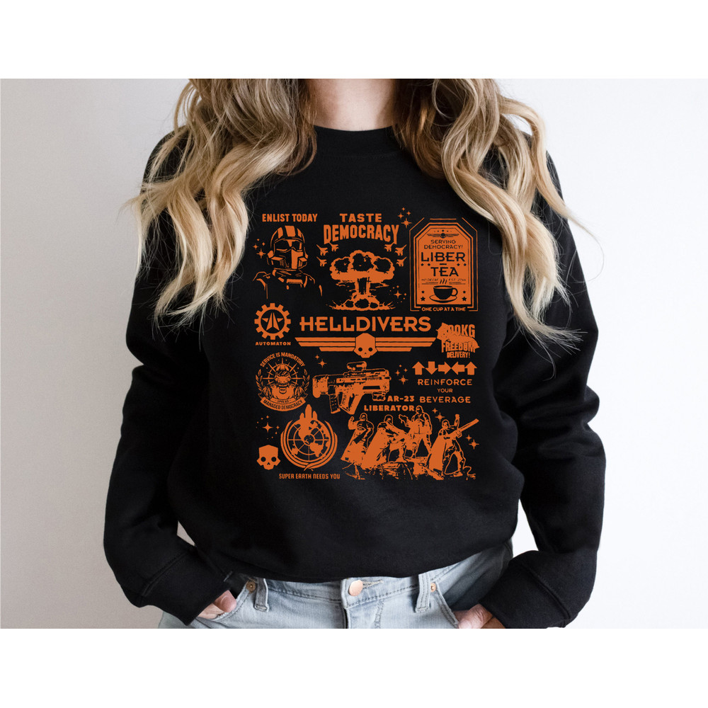Helldivers Doodle Art Shirt, Liber-Tea Shirt, Taste Democracy Shirt, Helldivers Shirt, Helldivers 2 Shirt.jpg