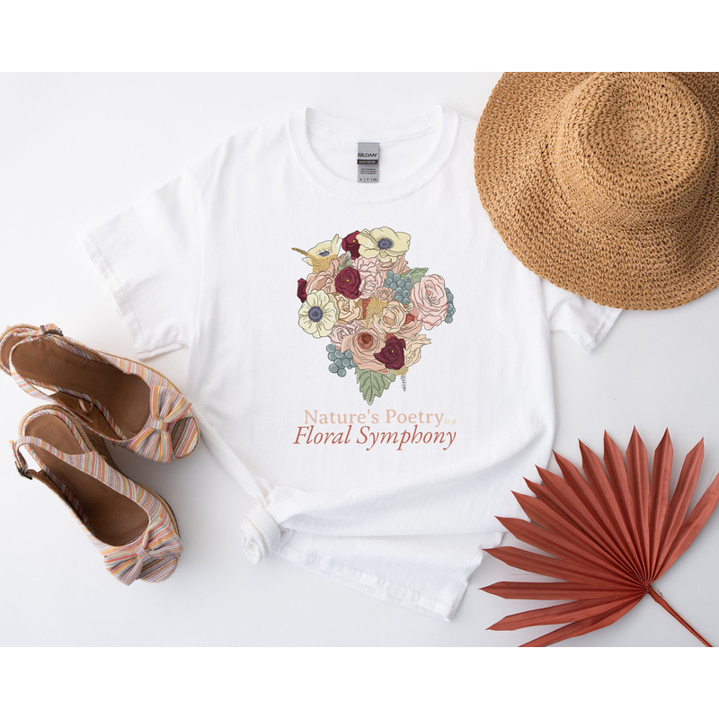 Autumn Colors Floral Tshirt Warm Blossom Print Top For Fall Autumnal Botanical Graphic Nature Inspired Fall Shirt Rustic Flower Design Tee.jpg