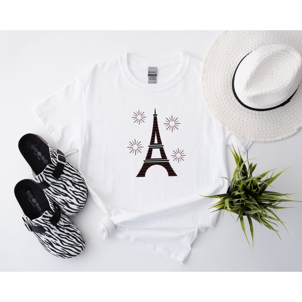 Eiffel Tower Shirt, Paris Themed Tee, French Landmark, France Inspired Tshirt For Women, Cute And Simple Design, Minimalistic Feminine Top.jpg
