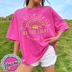 comfort colors tshirt with be the light mathew 5:14 sunburst vintage bible verse