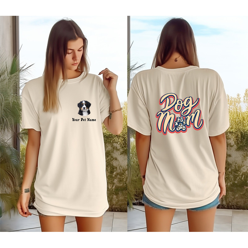 Custom Dog Photo And Name Shirt For Dog Mom, Back And Front Side Retro Dog Mom Shirt, Cute Dog Owner Gift, Dog Photo Tee, Personalized Gift.jpg