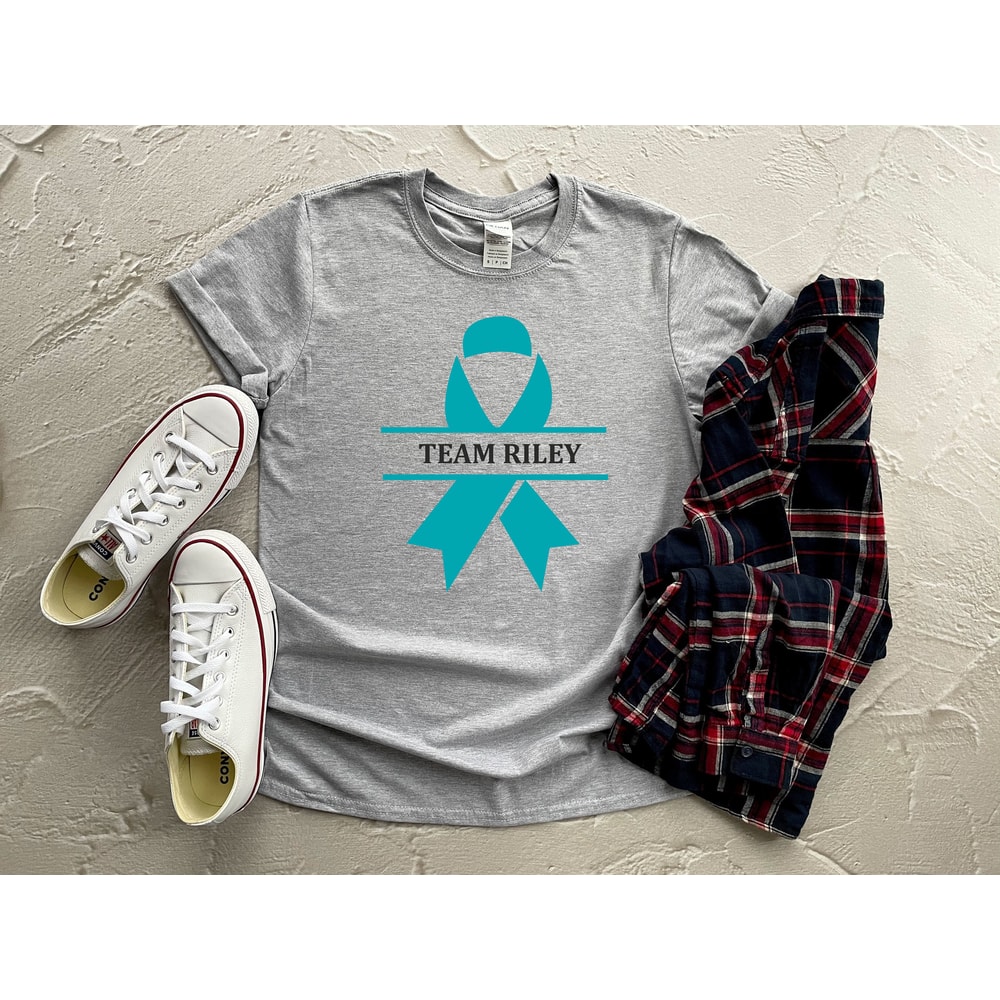 Custom Ovarian Cancer T-shirt, Personalized Ovarian Cancer Support Shirt, Personalized Team Cancer Shirt, Cancer Gift, Cancer Ribbon Shirt.jpg