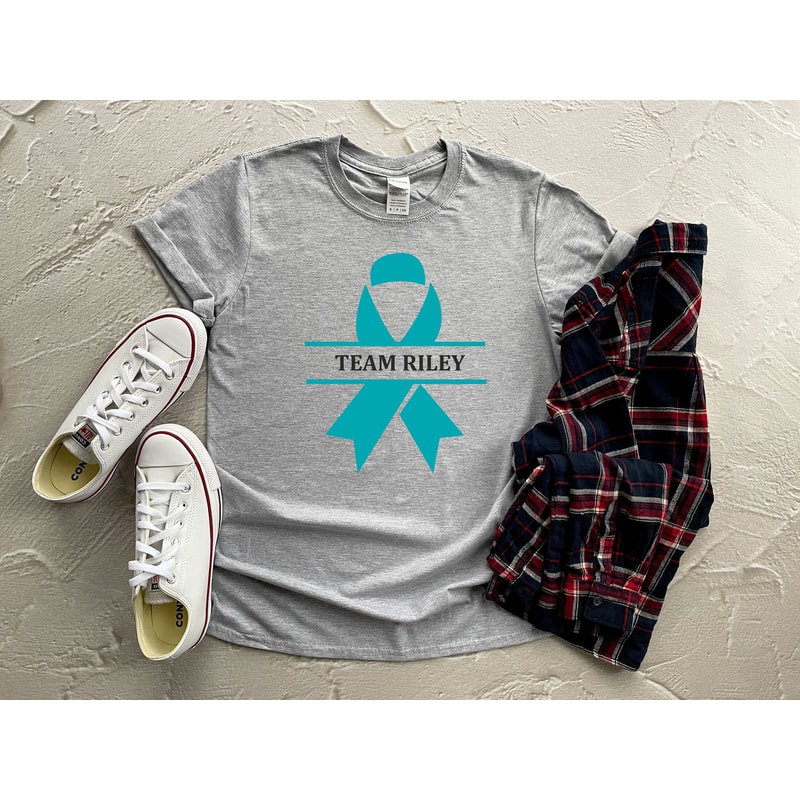 Custom Ovarian Cancer T-shirt, Personalized Ovarian Cancer Support Shirt, Personalized Team Cancer Shirt, Cancer Gift, Cancer Ribbon Shirt.jpg
