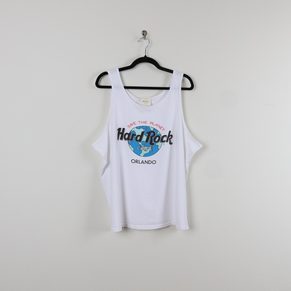 Vintage 90s Hard Rock Cafe Orlando Save The Planet Earth Graphic Print Tank Top Florida FL Resto Bar Tank Tee Size XL.jpg
