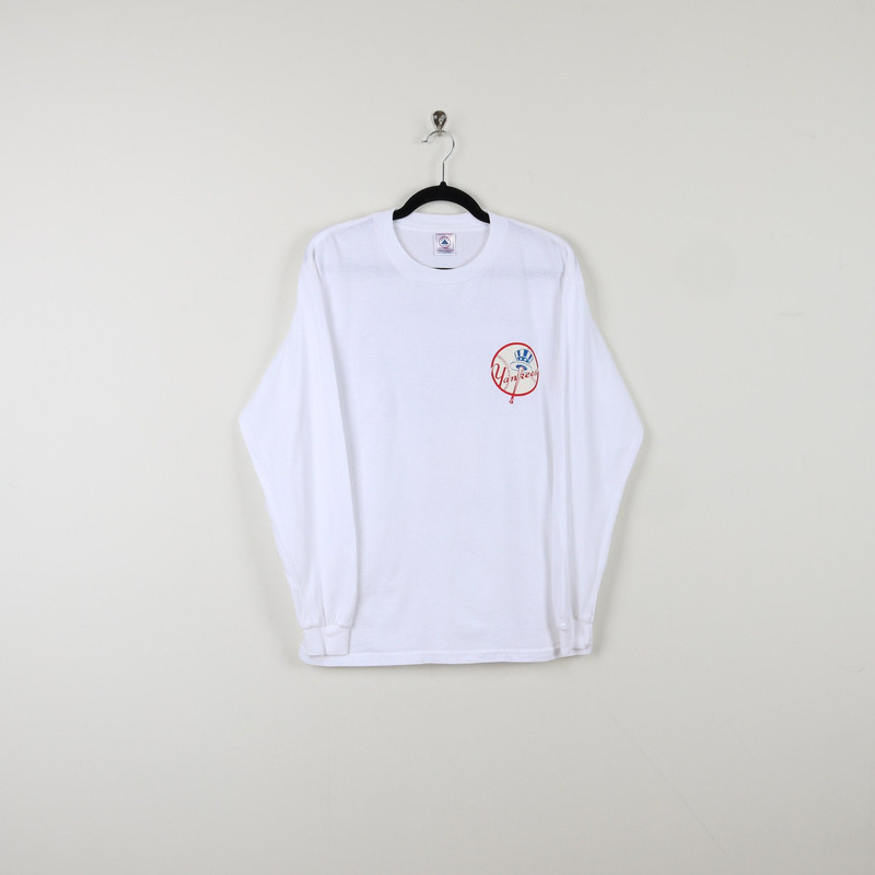 Vintage 90s New York NY Yankees Baseball Is Life Long Sleeve White Graphic Print T-shirt MLB  Major League Baseball Athletic Tee Size Medium.jpg