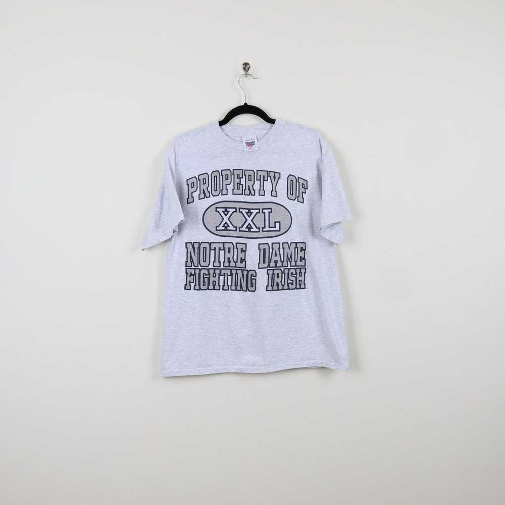 Vintage 90s Property Of Notre Dame Fighting Irish XXL Gray Graphic Tee University of Notre Dame T-shirt Size Large.jpg
