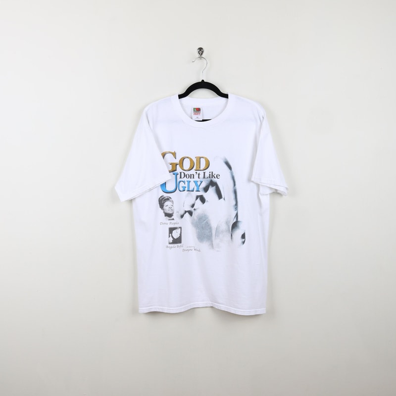 Vintage Y2K White God Don't Like Ugly Play Dottie peoples Graphic Tee Mary Monroe Author Fiction Novel Book Religious T-shirt Size XL.jpg