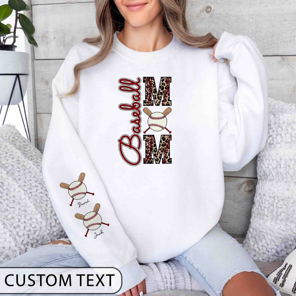 Personalized Baseball Mom Sweatshirt, Customized Mom With Kids Name On Sleeves Sweatshirt, Mothers Day Gift For Mom, Baseball Lovers Gifts.jpg