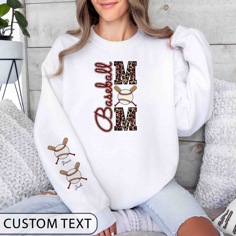 Personalized Baseball Mom Sweatshirt, Customized Mom With Kids Name On Sleeves Sweatshirt, Mothers Day Gift For Mom, Baseball Lovers Gifts.jpg