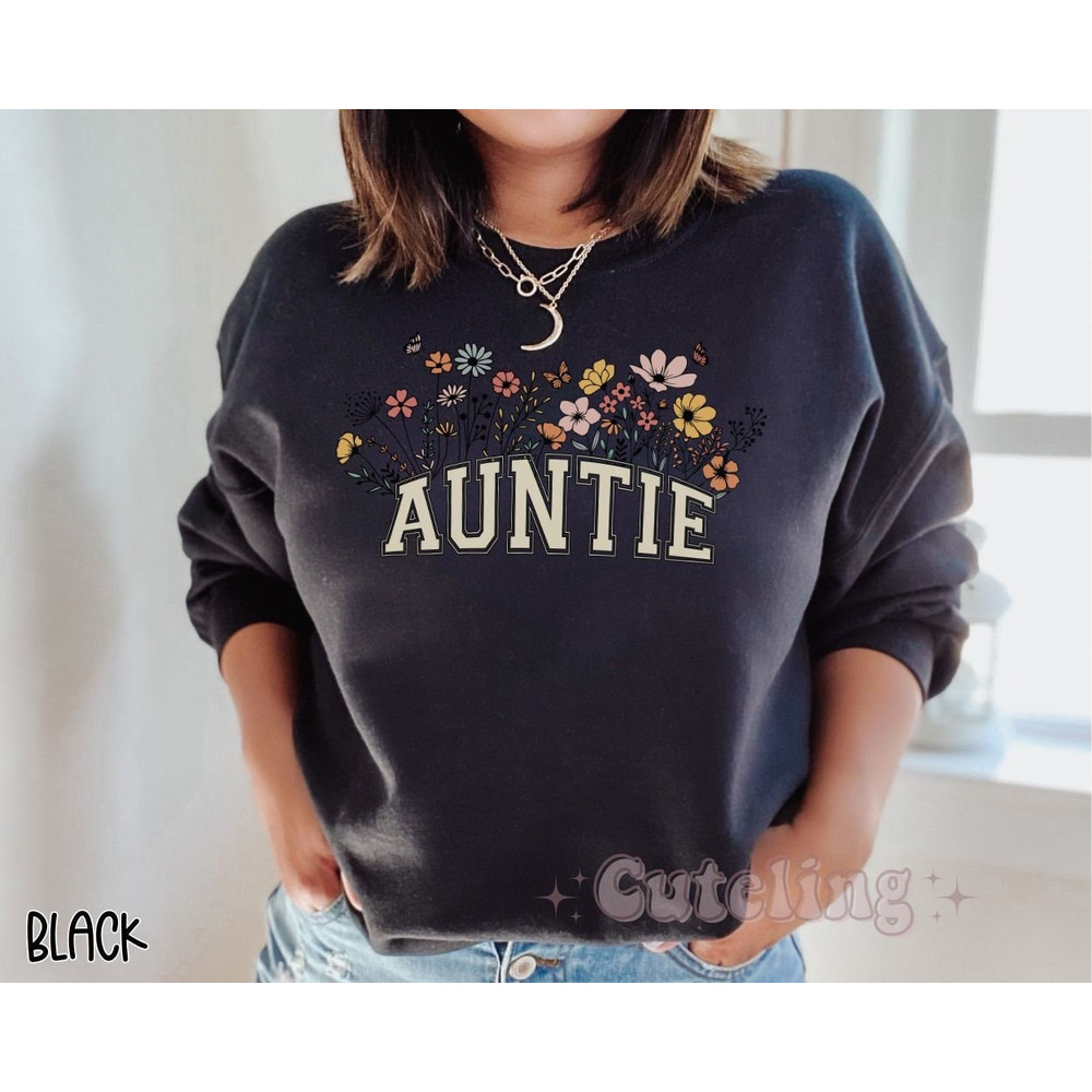 Auntie Sweatshirt, Auntie Crewneck Wildflowers Aunt, Pregnancy Reveal Gift for a new Aunt, From Bestie to Aunt Flower Aunt Sweatshirt Spring 1.jpg
