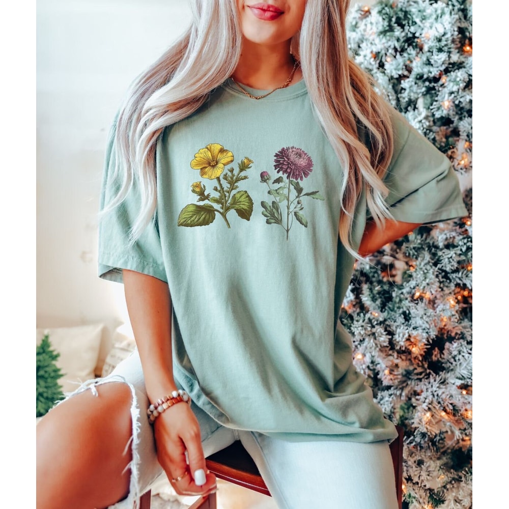 Custom Birth Month Birth Flower Shirt, Comfort Colors TShirt, Mothers Day Gift for Mom, Plant Mom Gift for Grandmother, Cottage Core Shirt 1.jpg