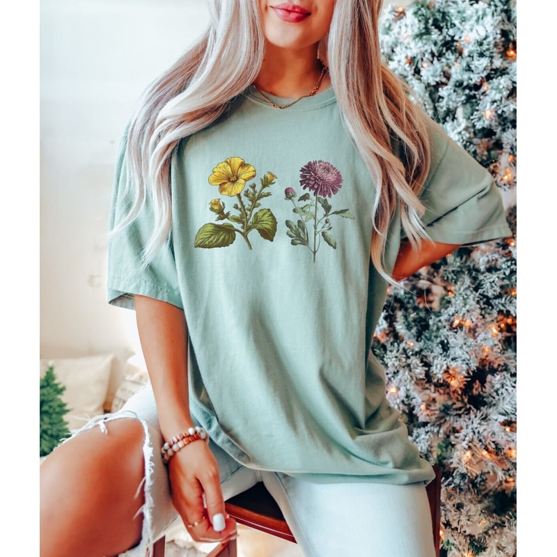 Custom Birth Month Birth Flower Shirt, Comfort Colors TShirt, Mothers Day Gift for Mom, Plant Mom Gift for Grandmother, Cottage Core Shirt 1.jpg